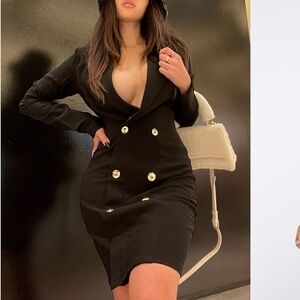 Fashion Nova Black Double-Breasted Dress